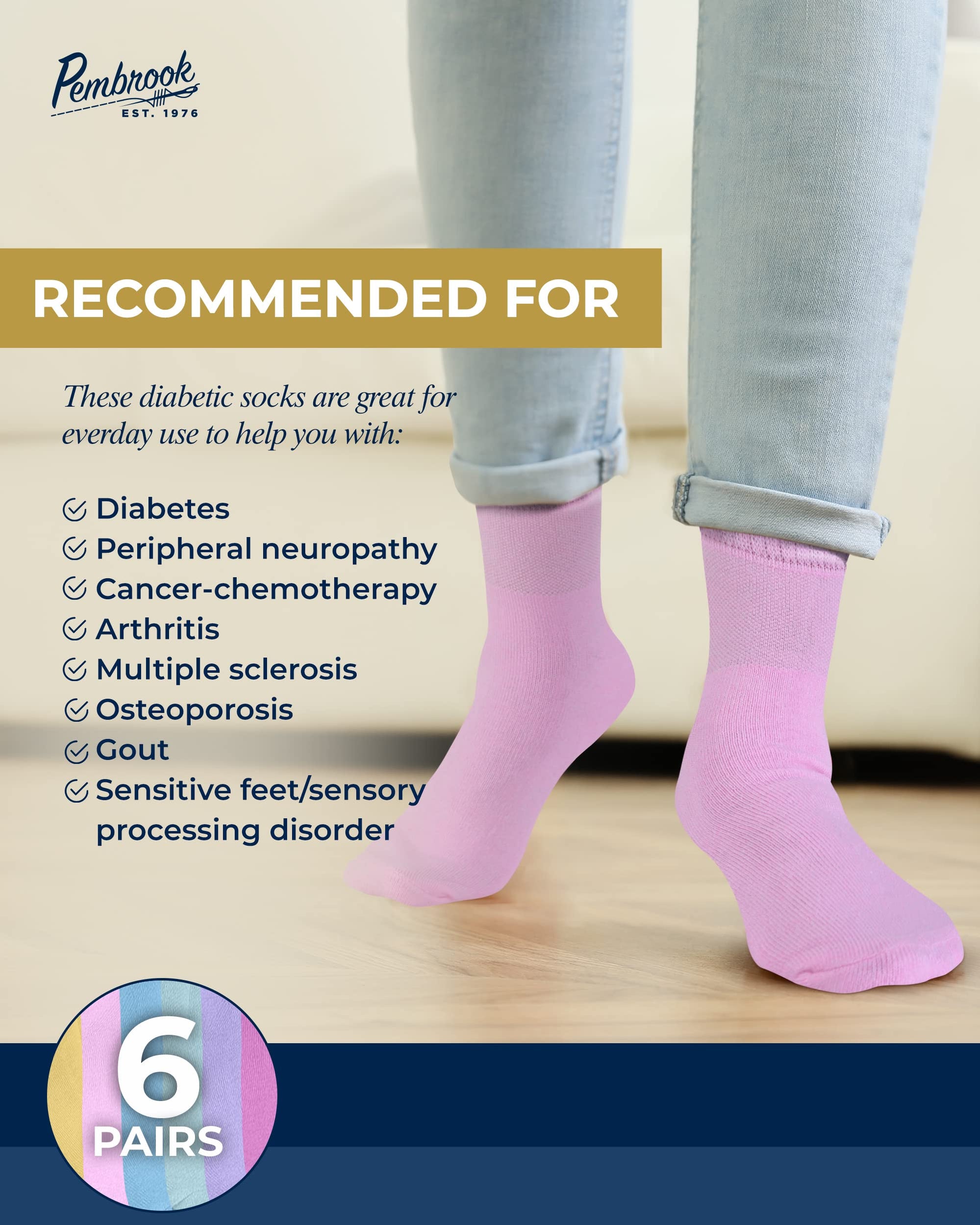 Bamboo Diabetic Socks for Men & Women 6 Pairs Ankle Length Mens Diab — Pembrook