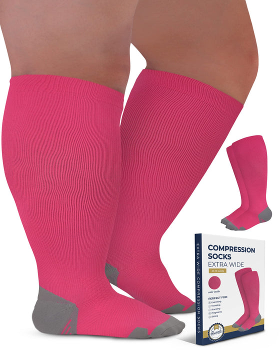 Pembrook Plus Size Compression Socks Wide Calf - Up to 6XL | 20-30 mmHg Wide Calf Compression Socks for Women Plus Size