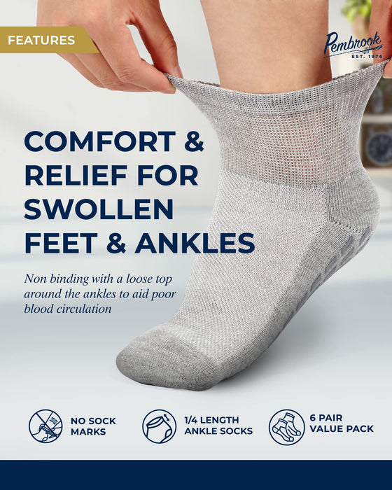 6 Pairs Men's & Women's Non-Slip Diabetic Crew Socks – Loose Fit, Non-Binding Top, Cotton Blend, Multi-Color Pack