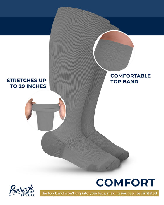 Pembrook Plus Size Compression Socks Wide Calf - Up to 6XL | 20-30 mmHg Wide Calf Compression Socks for Women Plus Size