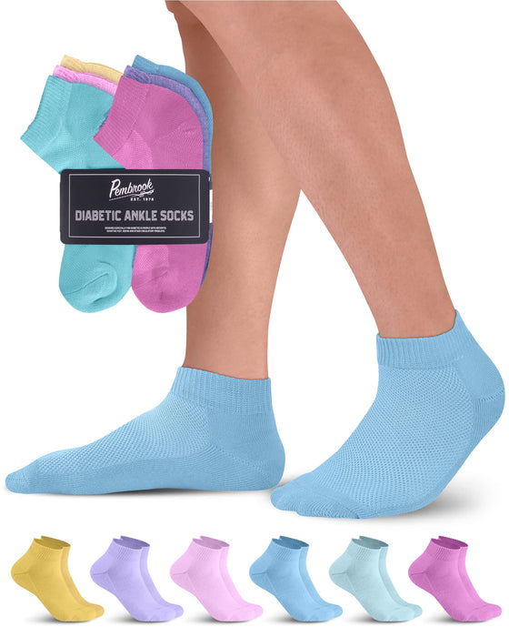 Pembrook Diabetic Ankle Socks for Men and Women - 6 Pairs Low Cut Seamless Diabetic Socks Women | Diabetic Socks for Men