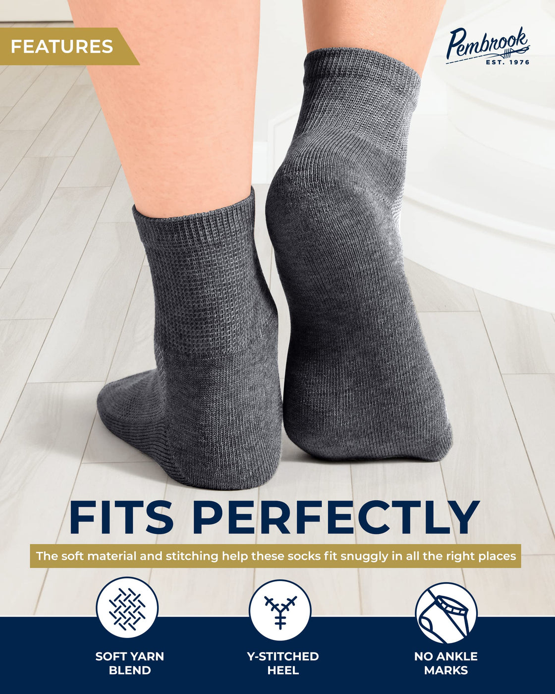 Pembrook Ankle Diabetic Socks for Women & Men 6 Pairs Wide Non Bin