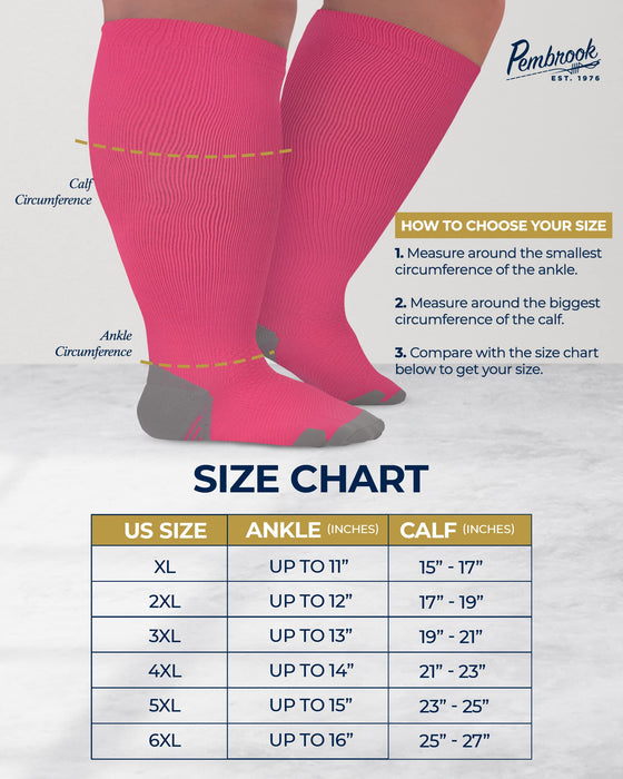 Pembrook Plus Size Compression Socks Wide Calf - Up to 6XL | 20-30 mmHg Wide Calf Compression Socks for Women Plus Size