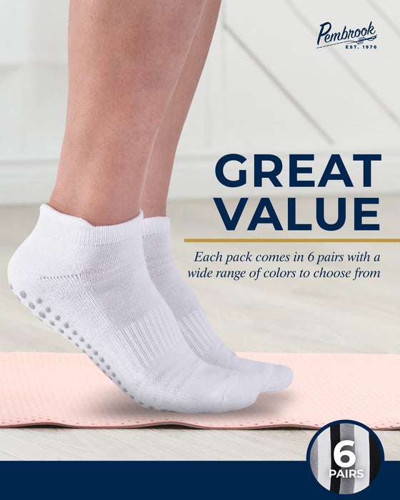 Pembrook Grip Socks for Women and Men - 6 Pairs Barre Socks with Grips for Women