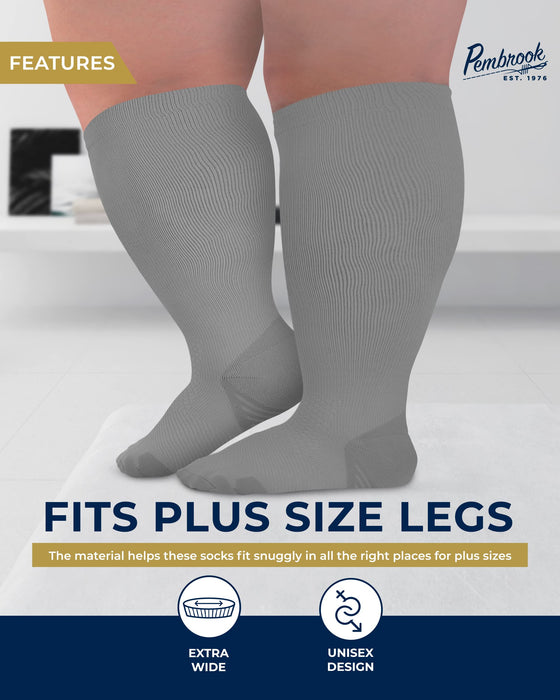 Pembrook Plus Size Compression Socks Wide Calf - Up to 6XL | 20-30 mmHg Wide Calf Compression Socks for Women Plus Size