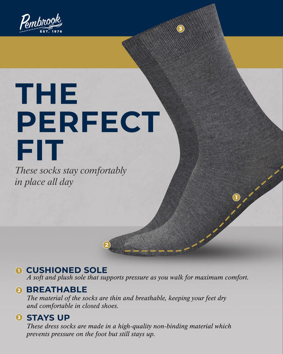 Pembrook Diabetic Dress Socks for Men - 4 Pairs Odor Free Stylish Diabetic Socks for Men Work | Mens Diabetic Socks Casual