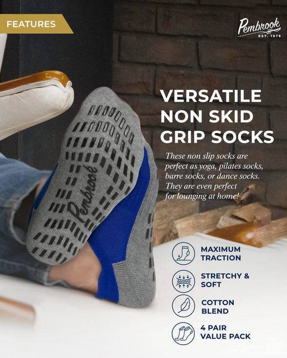Pembrook Yoga Socks with Grips for Men - 4 Pairs Unisex Non Slip Socks Mens | Socks with Grippers for Men | Grippy Socks Men