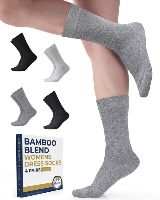 Pembrook Bamboo Womens Dress Socks - 4 Pairs Crew Womens Trouser Socks | Dress Socks Women | Bamboo Socks Womens