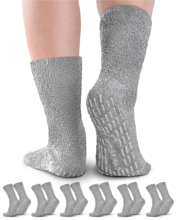 Pembrook Fuzzy Socks with Grips for Women and Men - 6 Pairs Non Skid Socks / No Slip Fuzzy Socks