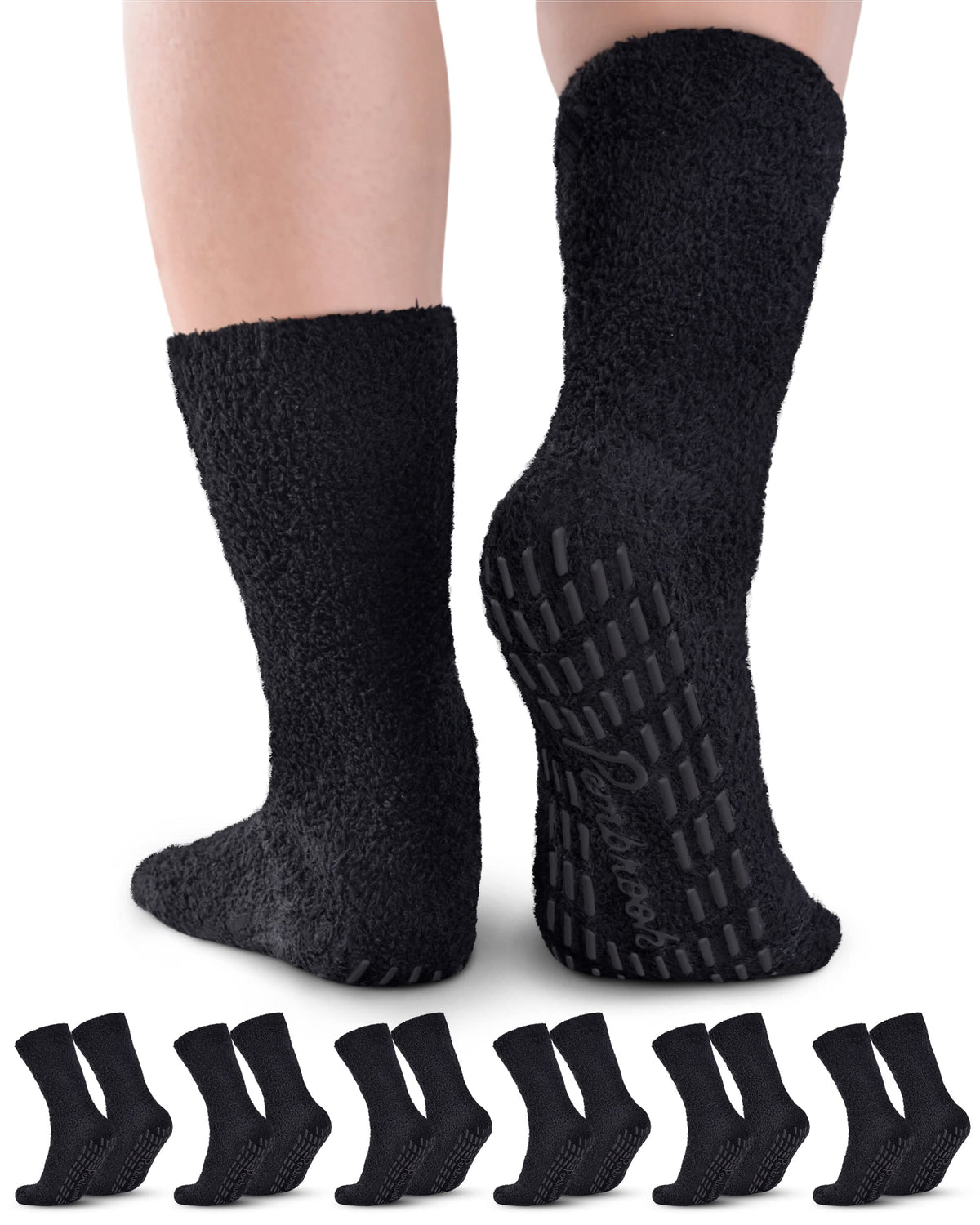 Pembrook Fuzzy Socks with Grips for Women and Men - 6 Pairs Non