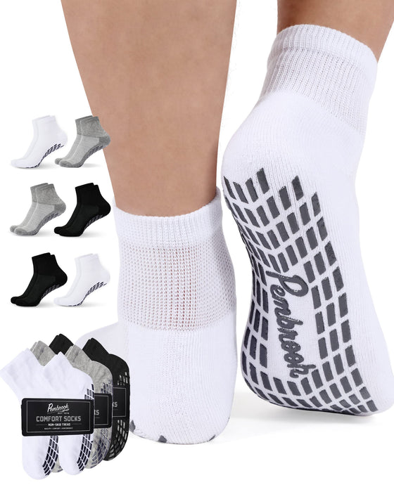 Diabetic Ankle Socks for Men & Women with Grips | 6 Pairs 1/4 Length Wide Non Binding Non Slip Diabetic Socks for Men & Women