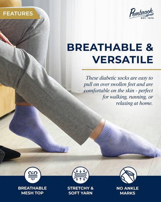 Pembrook Diabetic Ankle Socks for Men and Women - 6 Pairs Low Cut Seamless Diabetic Socks Women | Diabetic Socks for Men