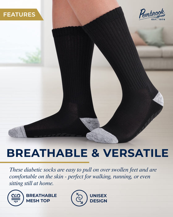 Pembrook 6 Pairs Diabetic Socks with Grippers for Men & Women - 12 Colors Neuropathy Socks for Women | Edema Socks