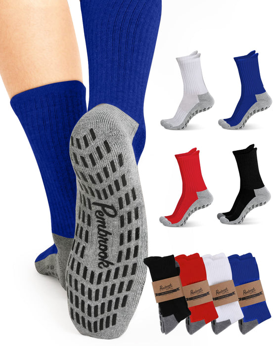 Non Skid Crew Socks - (4 Pairs) - Anti Slip Socks for Barre Yoga Pilates Maternity Pregnancy Hospital Adults Men Women