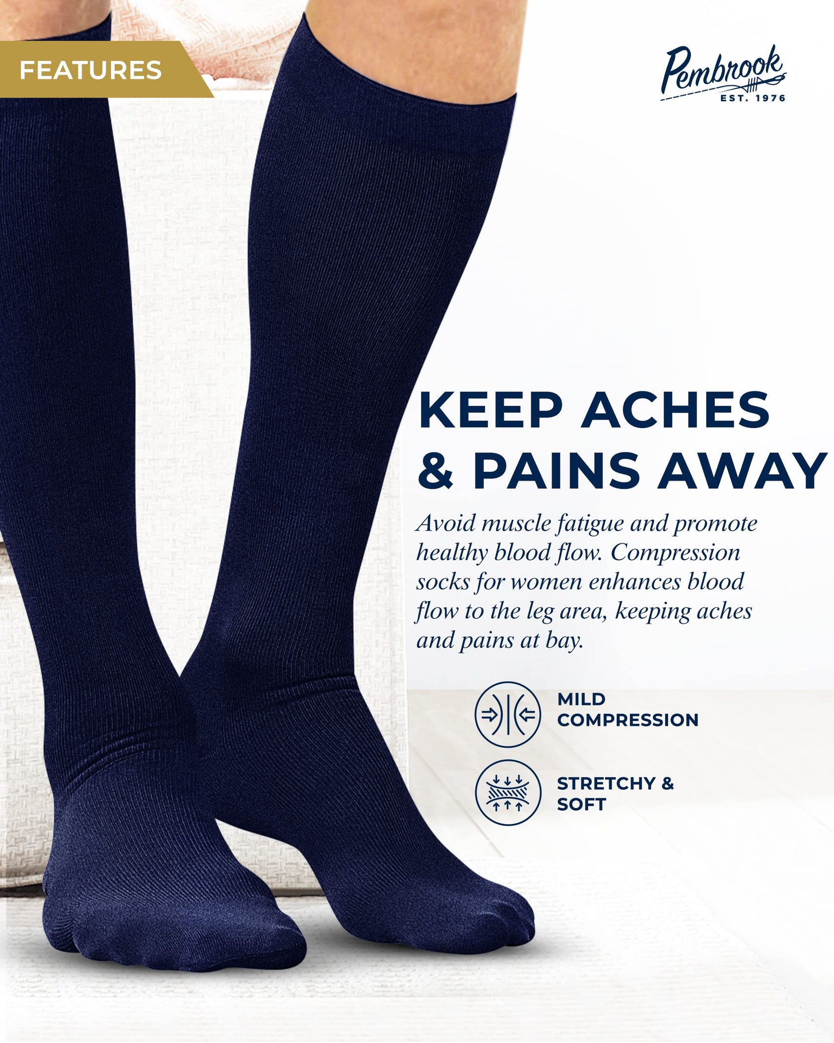 Pembrook Light Compression Socks for Men 815 mmHg Graduated Compres