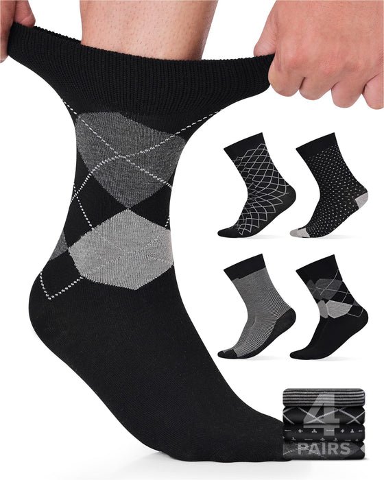 Pembrook Diabetic Dress Socks for Men - 4 Pairs Odor Free Stylish Diabetic Socks for Men Work | Mens Diabetic Socks Casual