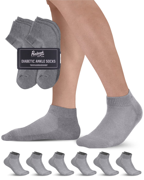 Pembrook Diabetic Ankle Socks for Men and Women - 6 Pairs Low Cut Seamless Diabetic Socks Women | Diabetic Socks for Men