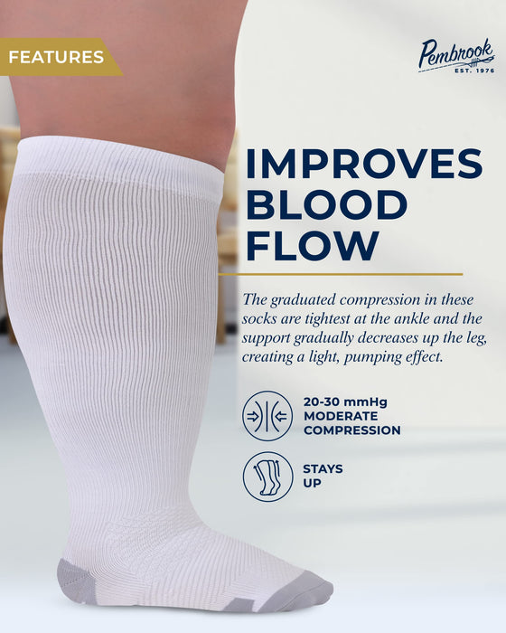 Pembrook Plus Size Compression Socks Wide Calf - Up to 6XL | 20-30 mmHg Wide Calf Compression Socks for Women Plus Size