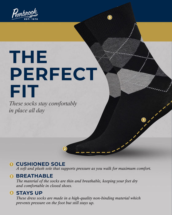 Pembrook Diabetic Dress Socks for Men - 4 Pairs Odor Free Stylish Diabetic Socks for Men Work | Mens Diabetic Socks Casual