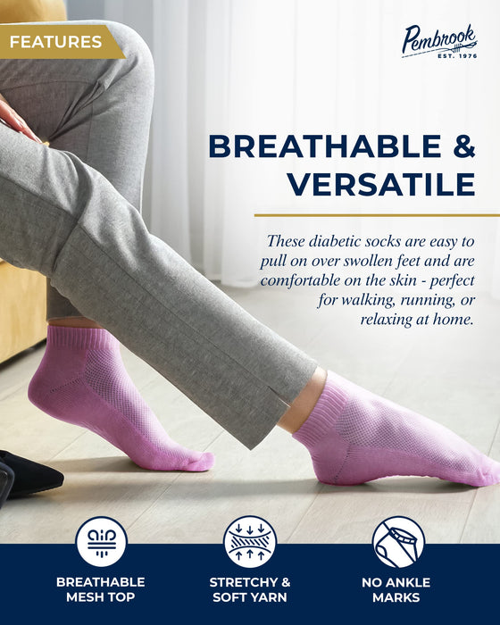 Pembrook Diabetic Ankle Socks for Men and Women - 6 Pairs Low Cut Seamless Diabetic Socks Women | Diabetic Socks for Men