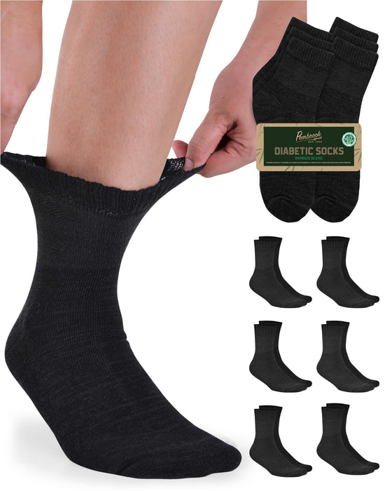 6-Pack Multipack Bamboo Socks For Men – Non-Elastic, Diabetic Gentle, Soft Top Grip, Mid Calf