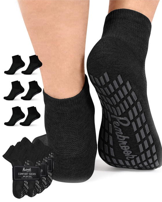 Diabetic Ankle Socks for Men & Women with Grips | 6 Pairs 1/4 Length Wide Non Binding Non Slip Diabetic Socks for Men & Women