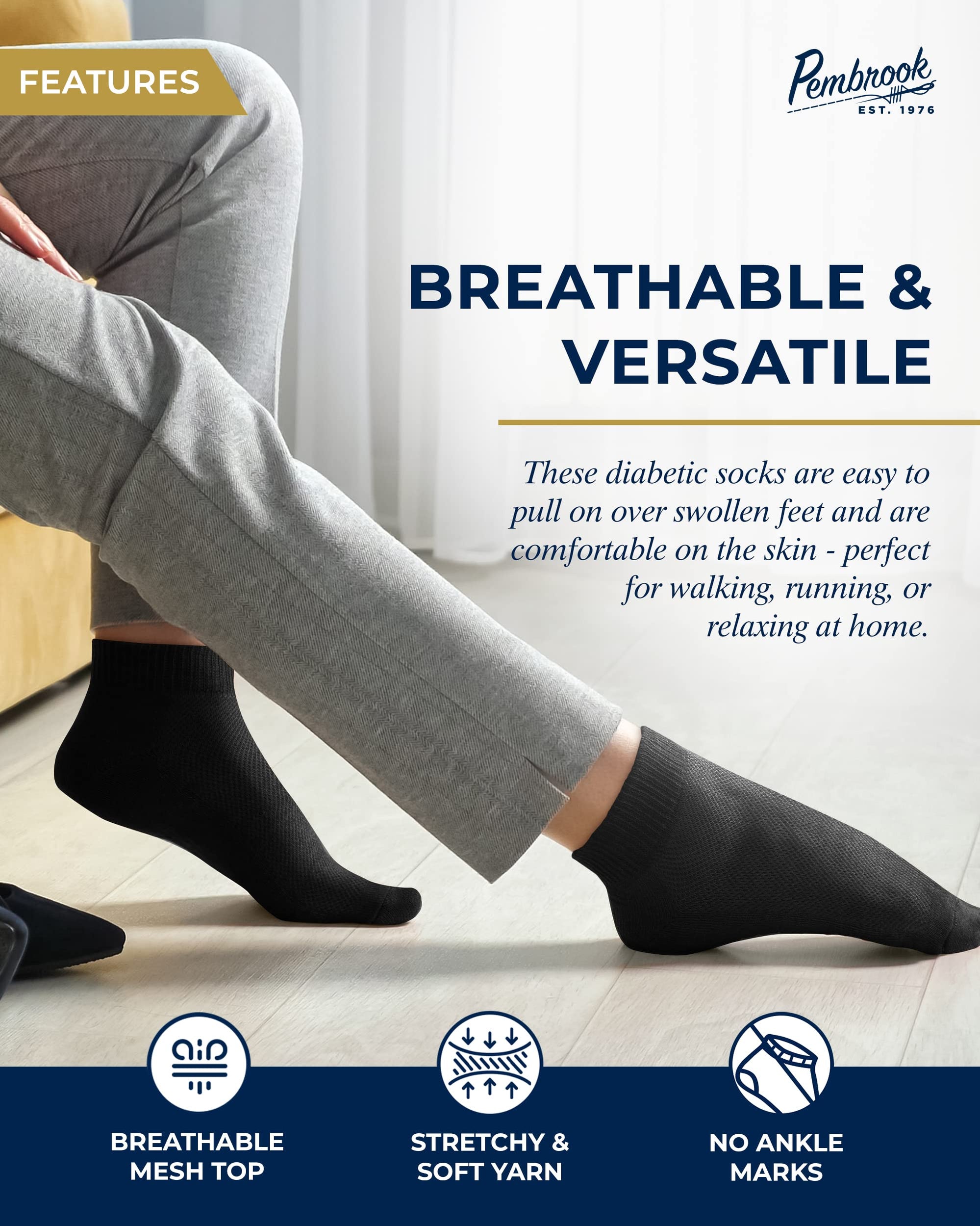 Pembrook Diabetic Ankle Socks for Men and Women 6 Pairs Low Cut Seam