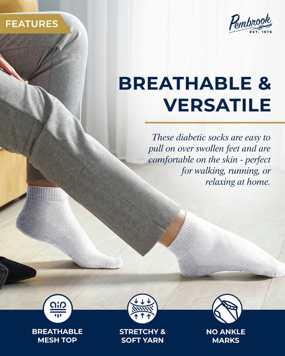 Pembrook Diabetic Ankle Socks for Men and Women - 6 Pairs Low Cut Seamless Diabetic Socks Women | Diabetic Socks for Men