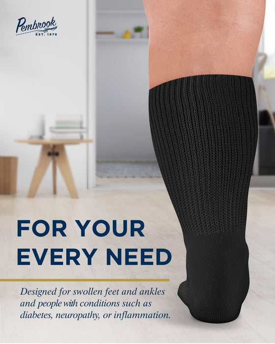 Pembrook Extra Wide Socks for Swollen Feet - 4 Pair Bariatric Socks for Edema and Lymphedema | Extra Wide Calf Socks