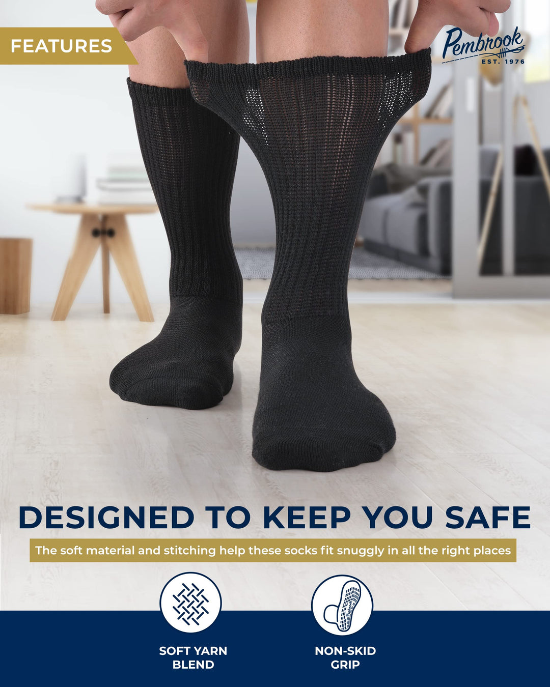 Pembrook Diabetic Socks with Grippers: 6 Pairs | 12 colors