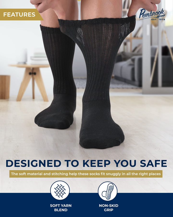 Pembrook Diabetic Socks with Grippers: 6 Pairs | 12 colors