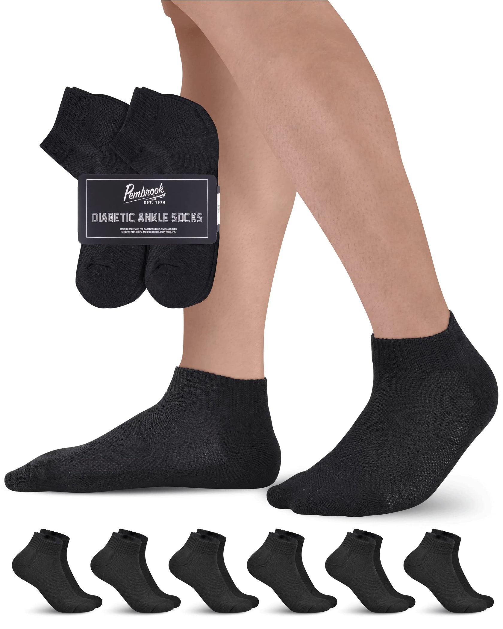Pembrook Diabetic Ankle Socks for Men and Women 6 Pairs Low Cut Seam