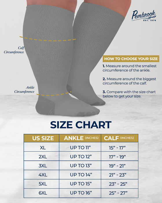 Pembrook Plus Size Compression Socks Wide Calf - Up to 6XL | 20-30 mmHg Wide Calf Compression Socks for Women Plus Size