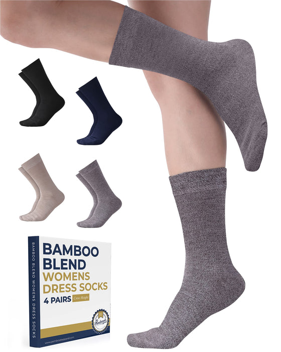 Pembrook Bamboo Womens Dress Socks - 4 Pairs Crew Womens Trouser Socks | Dress Socks Women | Bamboo Socks Womens