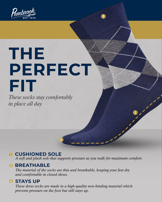 Pembrook Diabetic Dress Socks for Men - 4 Pairs Odor Free Stylish Diabetic Socks for Men Work | Mens Diabetic Socks Casual