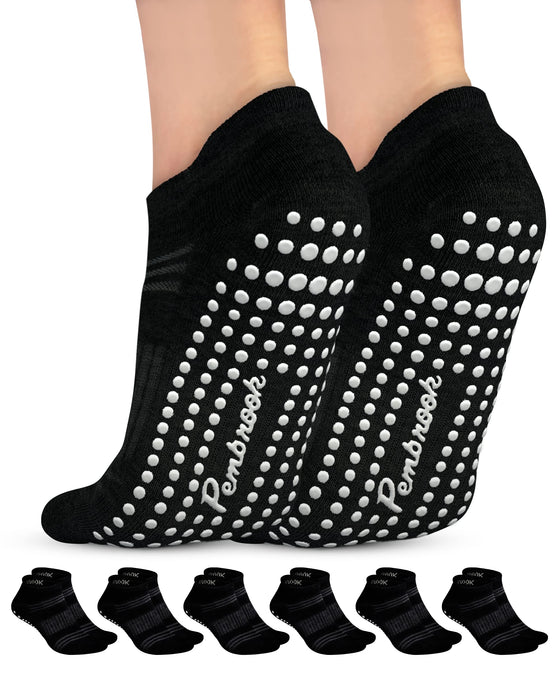 Pembrook Grip Socks for Women and Men - 6 Pairs Barre Socks with Grips for Women