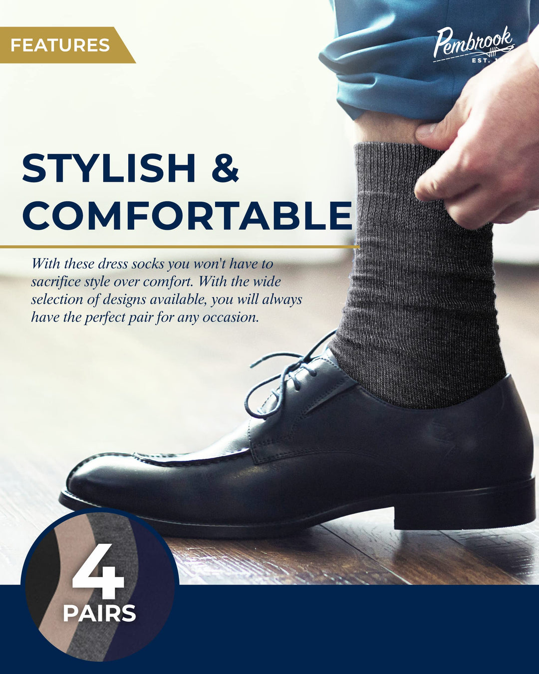 Pembrook Diabetic Dress Socks for Men: 4 Pairs Pembrook Diabetic Dress Socks for Men: 4 Pairs