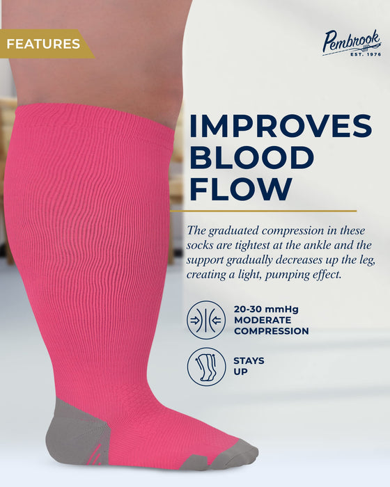 Pembrook Plus Size Compression Socks Wide Calf - Up to 6XL | 20-30 mmHg Wide Calf Compression Socks for Women Plus Size