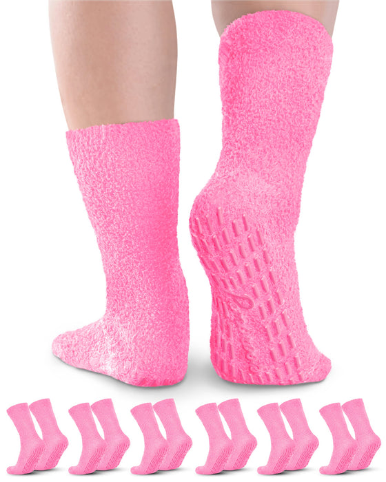 Pembrook Fuzzy Socks with Grips for Women and Men - 6 Pairs Non Skid S