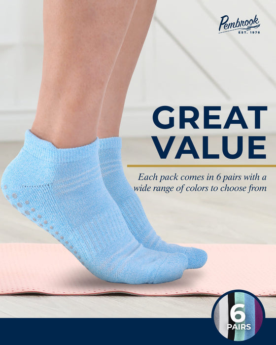 Pembrook Grip Socks for Women and Men - 6 Pairs Barre Socks with Grips for Women
