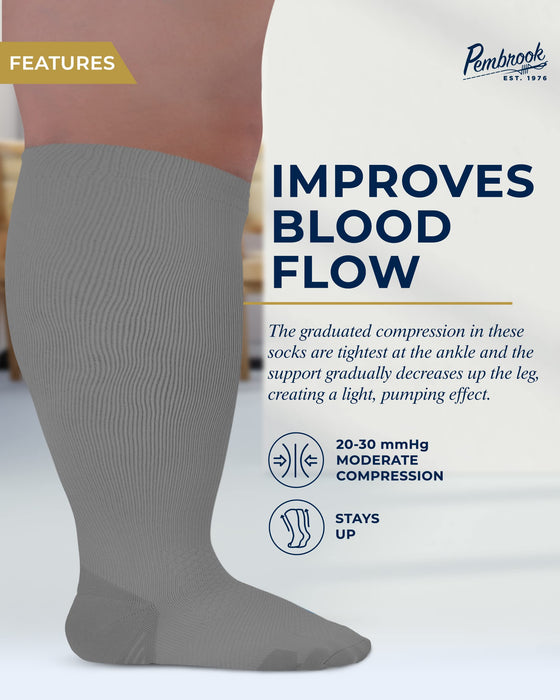 Pembrook Plus Size Compression Socks Wide Calf - Up to 6XL