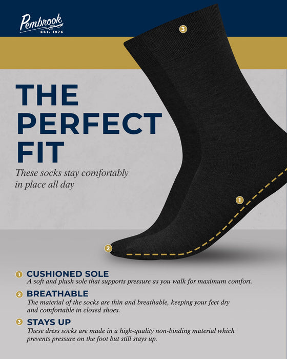 Pembrook Diabetic Dress Socks for Men - 4 Pairs Odor Free Stylish Diabetic Socks for Men Work | Mens Diabetic Socks Casual