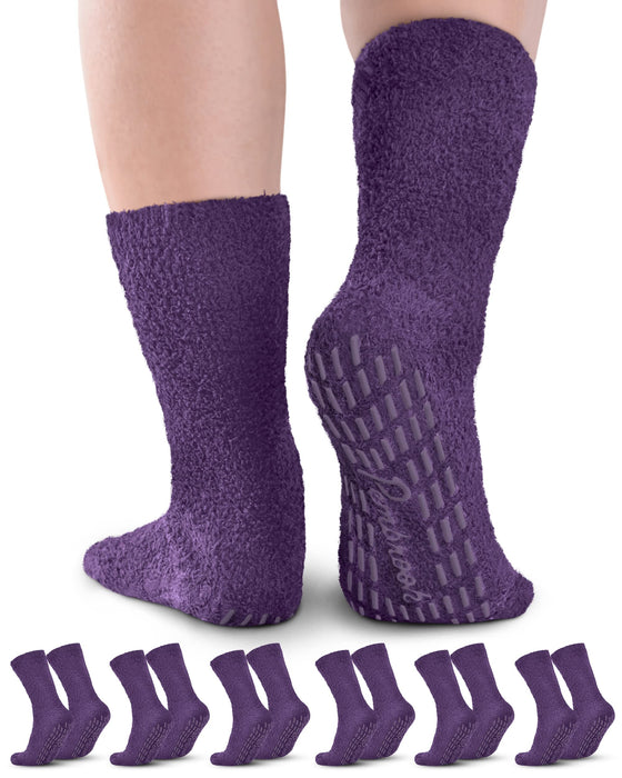 Pembrook Fuzzy Socks with Grips for Women and Men - 6 Pairs Non Skid S