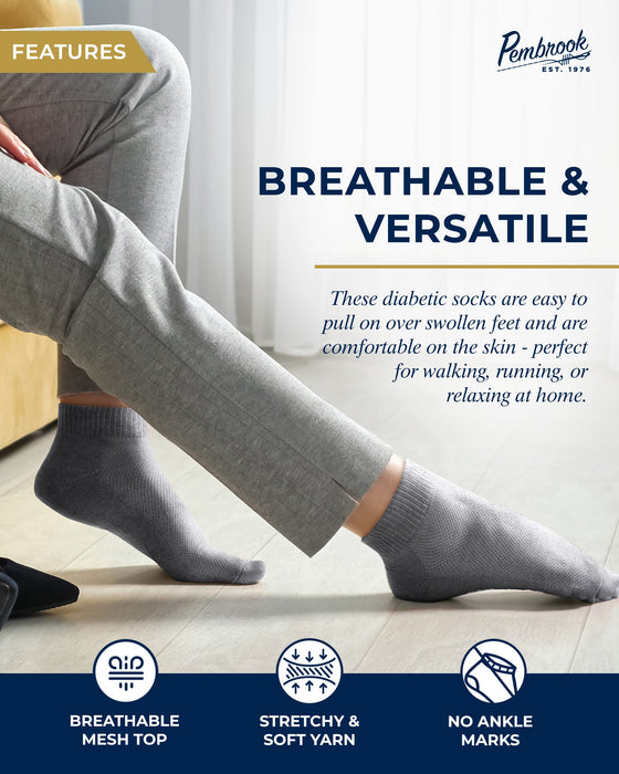 Pembrook Diabetic Ankle Socks for Men and Women - 6 Pairs Low Cut Seamless Diabetic Socks Women | Diabetic Socks for Men