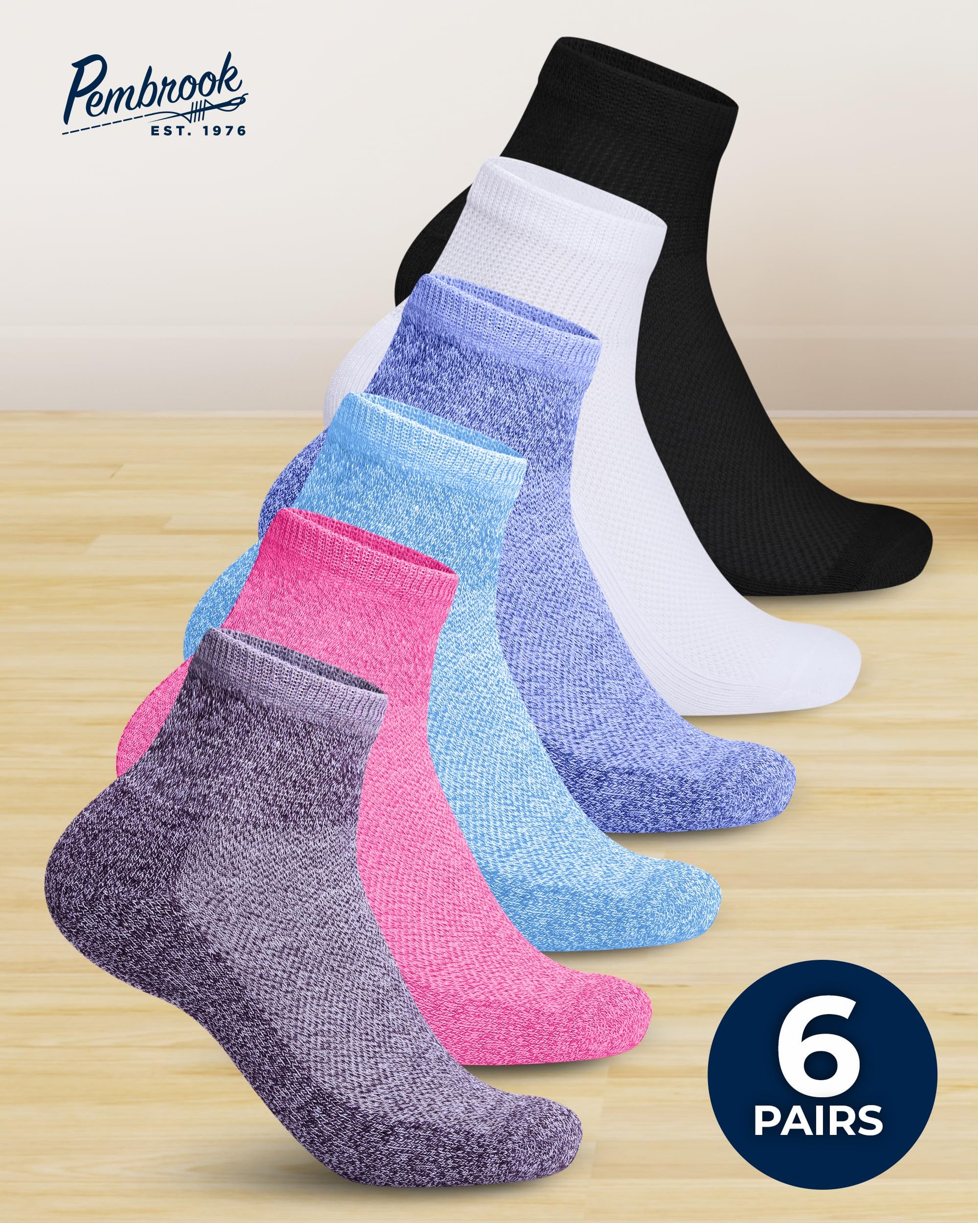 Pembrook Ankle Diabetic Socks for Women & Men 6 Pairs Wide Non Bin