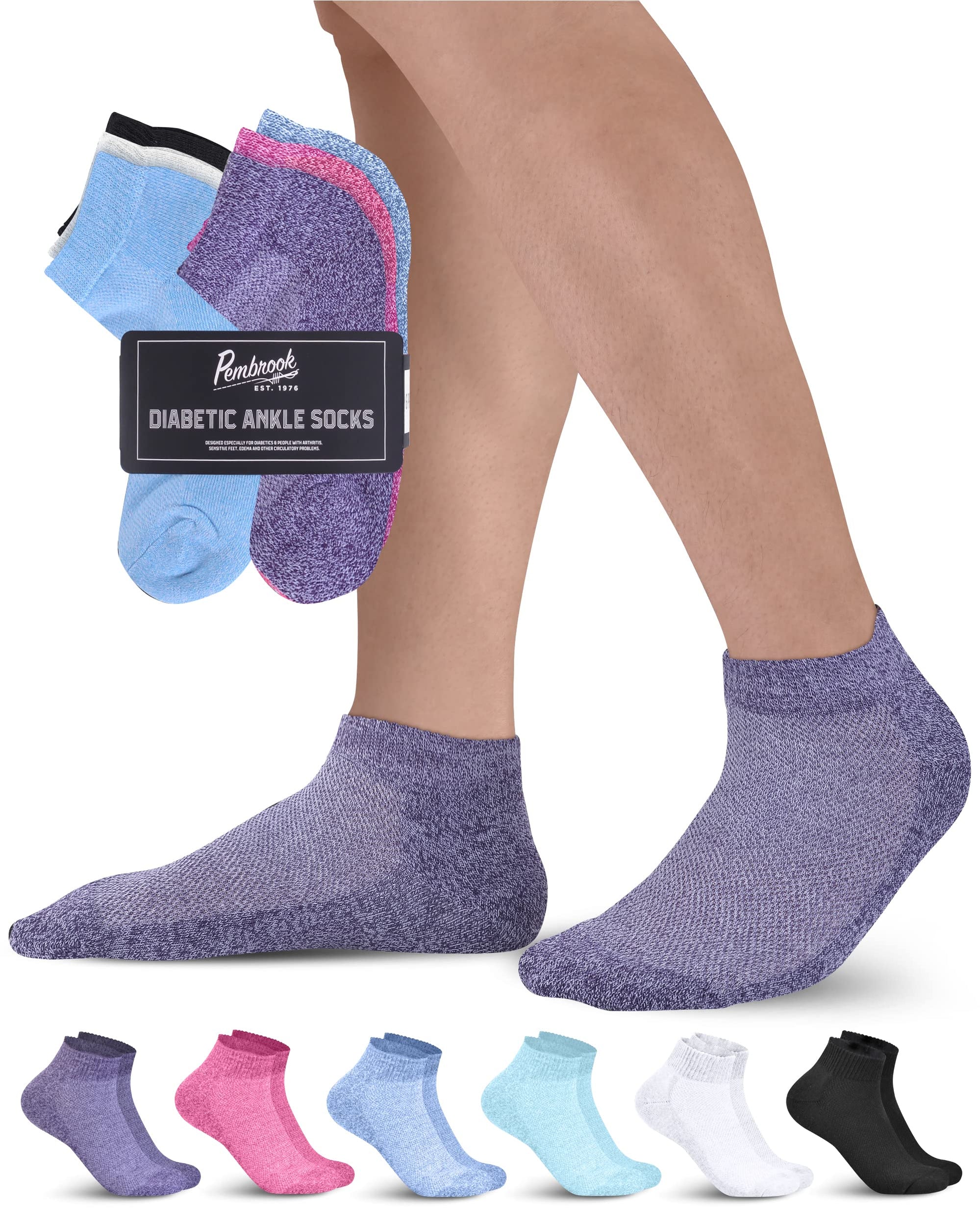 Pembrook Diabetic Ankle Socks for Men and Women 6 Pairs Low Cut Seam