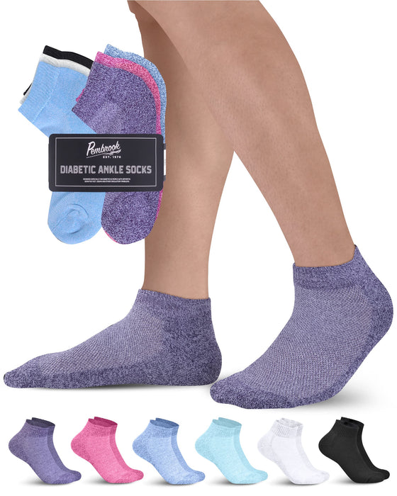 Pembrook Diabetic Ankle Socks for Men and Women - 6 Pairs Low Cut Seamless Diabetic Socks Women | Diabetic Socks for Men