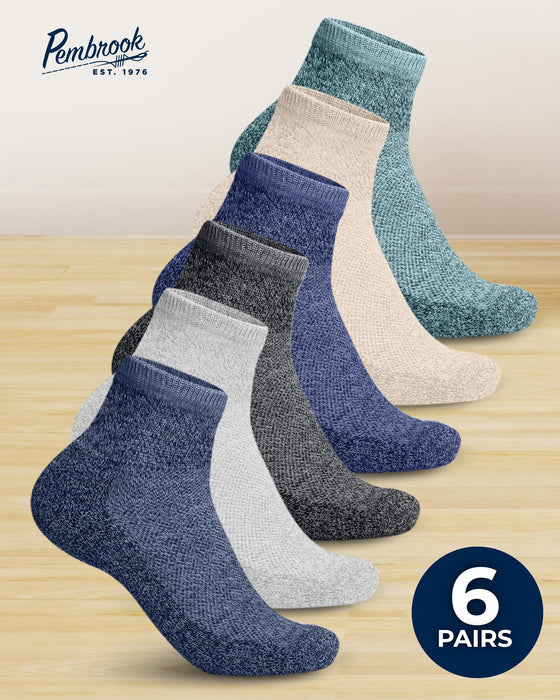 Pembrook Ankle Diabetic Socks for Women & Men | 6 Pairs | Wide Non Binding Socks Quarter Length | Edema Neuropathy Socks