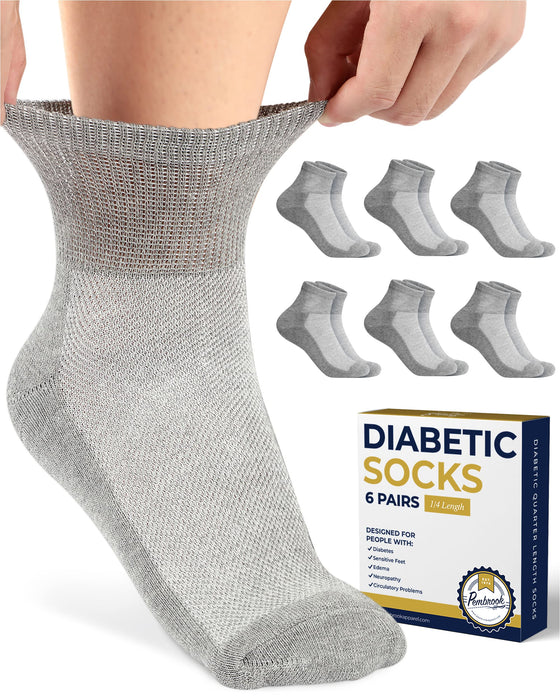 Pembrook Ankle Diabetic Socks for Women & Men | 6 Pairs | Wide Non Binding Socks Quarter Length | Edema Neuropathy Socks