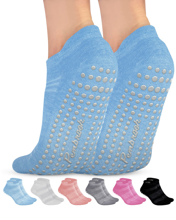 Pembrook Grip Socks for Women and Men - 6 Pairs Barre Socks with Grips for Women